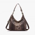 Serpentine Print Leather Shoulder Handbag